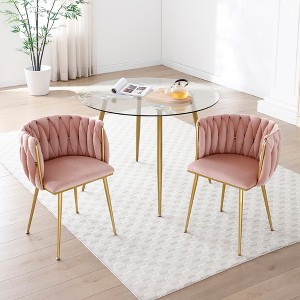 Vynxaria Modern Velvet Dining Chairs Set of 2 with Golden Metal Legs - 1 of 4