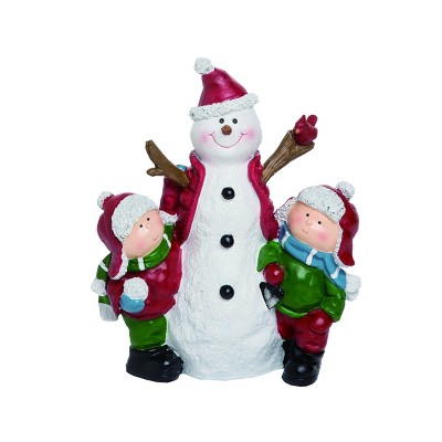 Transpac Resin 9 in. Multicolor Christmas Snowman and Kids Figurine