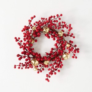 15"H Sullivans Berry And Bell Christmas Mini Wreath, Red - 1 of 3