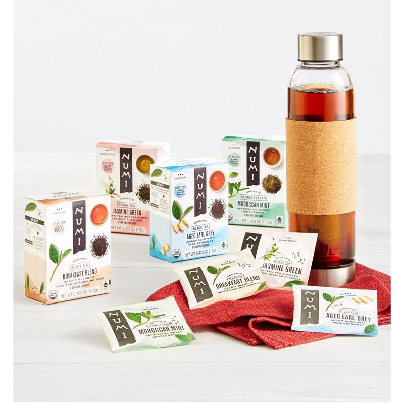 Numi Organic Tea Gift Set , Includes 16oz Glass Tea infusion Bottle with Strainer and 4 organic tea varieties (24 tea bags), 3 of 7