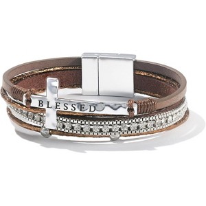 Cross Leather Bracelet with Magnetic Clasp, Christian Religious Boho Wrap Cuff Bangle for Women - 1 of 4