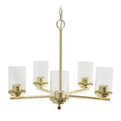 Elegant Gold Brass 5-Light Chandelier with Clear Glass Shades