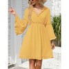 WhizMax 2024 Long Sleeve Dress for Women Wrap V-Neck Bell Sleeve A-line Knee Length Dress Ruffle Flowy Swing Dresses - 4 of 4