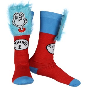 Dr. Seuss Kid's Thing 1 And Thing 2 Fuzzy Top Knee- High Socks OSFM - 1 of 4