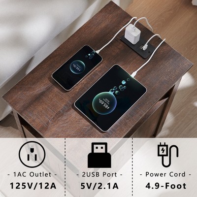 Rustic Brown Wood Nightstand Set with Charging Station