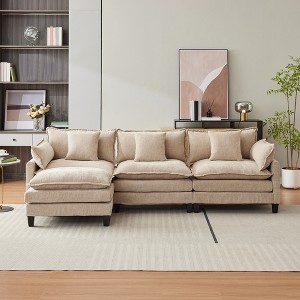 Modern Modular Sofa Combo with Ottomans, Cushions & Footstools – 3-Seater Chenille Sofa Set for Living Room, Bedroom,Apartment, Stylish & Comfortable - 1 of 4