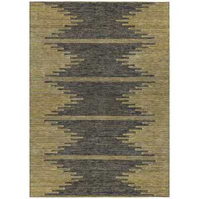 Dark Gray And Gold Abstract Washable Indoor Outdoor Area Rug