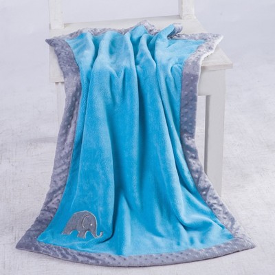 Bacati - Elephants Aqua/grey Embroidered Blanket