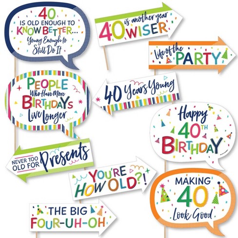 Big Dot Of Happiness Funny 40th Birthday Cheerful Happy Birthday Colorful Fortieth Birthday Party Photo Booth Props Kit 10 Piece Target