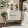 Modern Nightstand with 2 Drawers, Fluted End Table with Metal Legs, Wooden Bedside Table, Sofa Side Table for Bedroom Living Room - 2 of 4