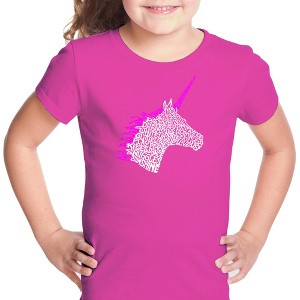 LA Pop Art Girl's Word Art T-shirt - Unicorn - 1 of 4