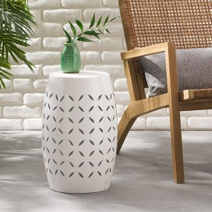 TUYOHW 12 inch Cylindrical Patio End Table,Patio Side Table with Laser-Cut Floral Design for Backyard,Pool,indoor Companion - 1 of 4