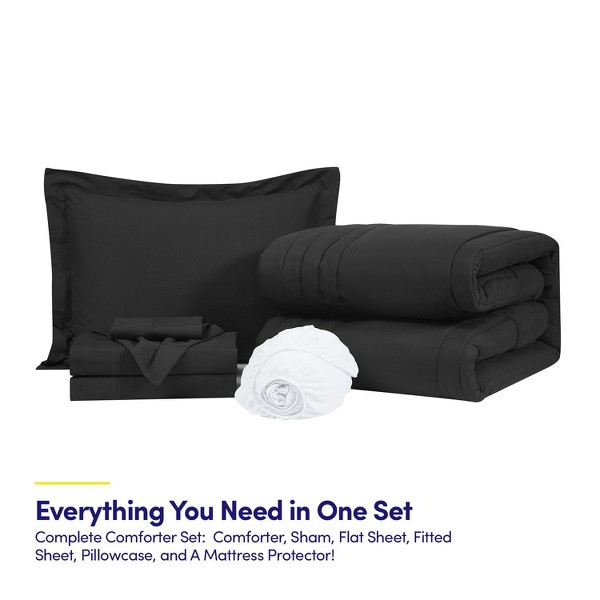 Paquete de Ropa de Cama 8 Piezas con Edredón de Rayas Sólidas Acolchado, Set de Sábanas y Protector de Colchón por Sweet Home Collection® 3