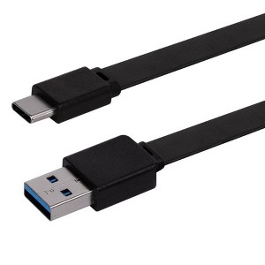 Monoprice Flat USB Type-C to Type-A 3.2 Gen1 Charge and Sync Cable - 6 Feet - Black 5Gbps, 3A, Reversible Connector, Compatible with Galaxy S10 S10E - 1 of 4