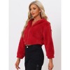 INSPIRE CHIC Women's Casual Hooded Zip Up Long Sleeve Cropped Faux Fur Jacket - 2 of 4