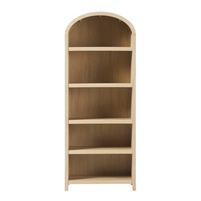 Vynxaria Modern Oak 5-Shelf Open Arched Bookshelf for Versatile Storage