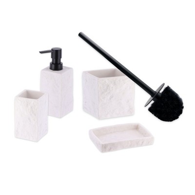 Evideco French Home Goods Stone Collection Bathroom Accessory Set – 4 Pieces Includes Soap Dispenser, Tumbler, Soap Dish, and Toilet Brush Holder