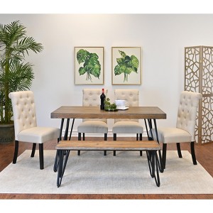 Roundhill Furniture Ashford Dining Set, Hairpin Dining Table with 4 Chairs and Bench, 6-Piece - 1 of 4