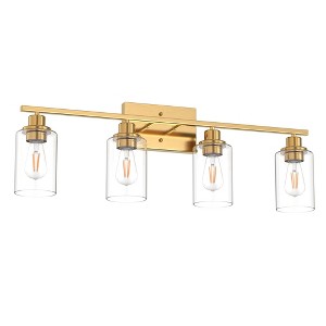 DORESshop Vintage Industrial 4-Light Vanity Light, E26 Base, Non-Integrated, Clear Cylinder Glass Shades, Brass Finish, Bulbs Not Included - 1 of 4