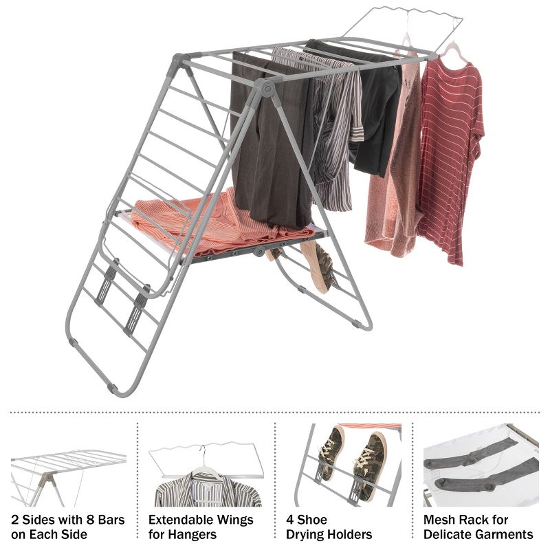 Clothes Drying Rack - Folding Indoor or Outdoor Portable Dryer for Clothing and Towels - Collapsible Laundry Clothes Stand by Everyday Home (Silver), 3 of 12