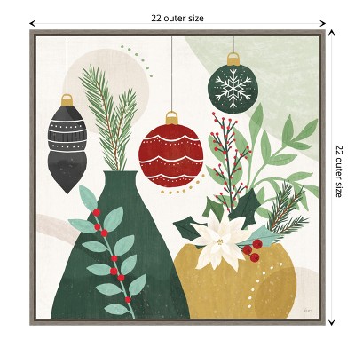 Holiday Ornaments Festive Canvas Print with Greywash Frame