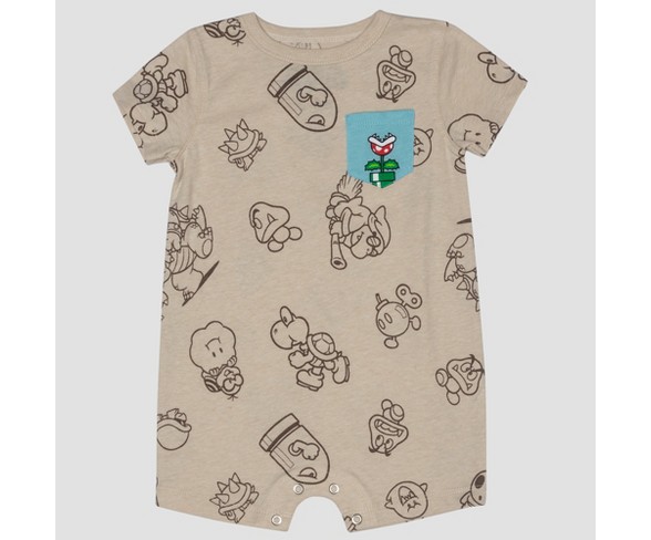 Baby Super Mario 2pk Short Sleeve Rompers - Beige/Blue Newborn