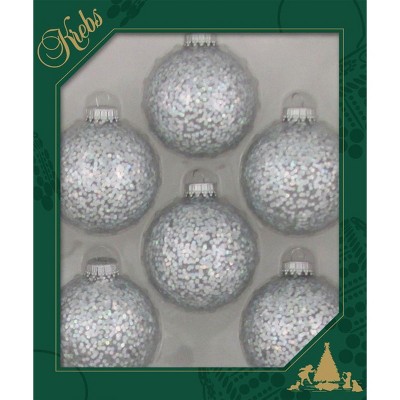 Christmas by Krebs 6ct Silver Spangle Glass Christmas Ball Ornaments 2.5" (67mm)