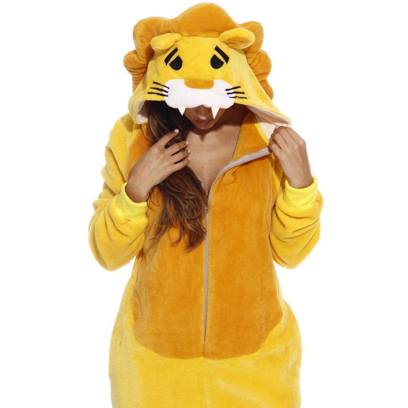 Just Love Womens One Piece Velour Lion Adult Onesie Hooded Pajamas, 2 of 5