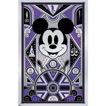 Trends International Disney Mickey Mouse - Black and White Steamboat Willie  Framed Wall Poster Prints Black Framed Version 14.725 x 22.375
