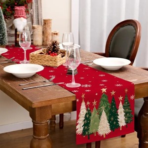 Racxily Christmas Table Runner , Xmas Trees Snowflakes Holiday Decorative Farmhouse Table Decoration for home - 1 of 4