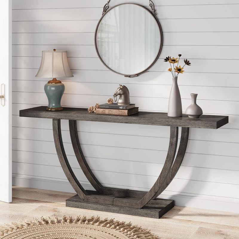 Tribesigns 63 Inches Farmhouse Wood Console Table for Entryway, Narrow Long Foyer Sofa Table with Geometric Legs for Hallway, Entrance, Living Room, 5 of 8