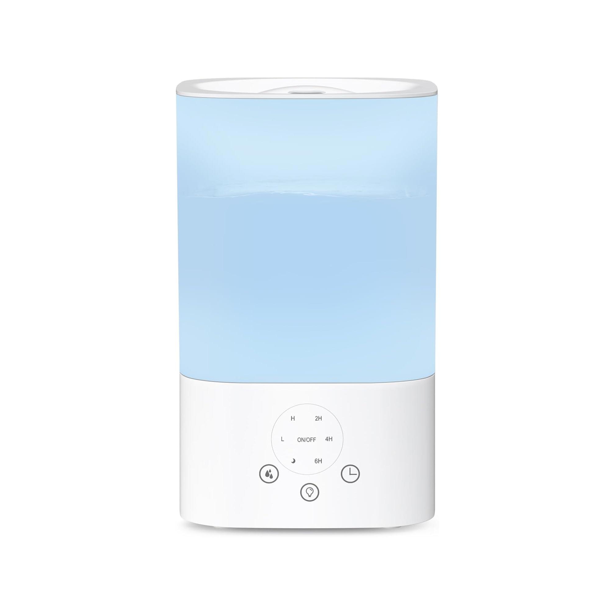 ZAFRO Bedroom Humidifier 3.2L, Ultrasonic Cool Mist Nursery, Top Fill Touch Panel & Timer, 7 Color Night Light, 3 Mist Levels, Auto Shut-off, White