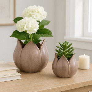 Flower Pots for Home Decor - Ceramic Petal Shaped Planter for Indoor ...