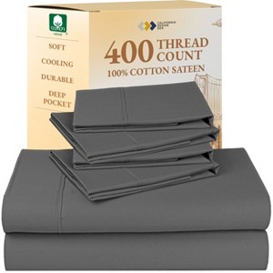 6 Piece Sheet Set with 4 Pillowcases - 400 Thread Count 100% Cotton Sateen - Deep Pocket by California Design Den - 1 of 4