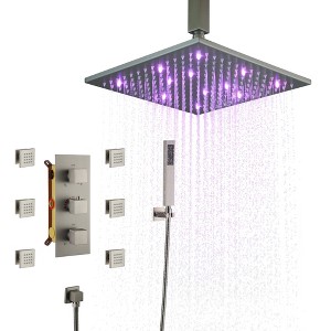 CASAINC 6-Spray 12 Inches LED Thermostatic Dual Shower Head Ceiling Mount Fixed and Handheld Shower Head 2.5 GPM - 1 of 4