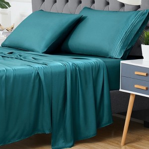 King Size 4 Piece Sheet Set, Bamboo Fiber Soft Comfy Breathable Bed Sheets Set Wrinkle-Free Hotel Bedding Bed Sheets Pillowcase Set with 16" Pockets - 1 of 4