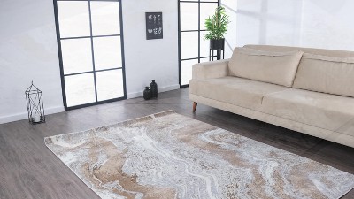 Beige and Gray Marble Abstract Area Rug 5'1"x7'4.5"