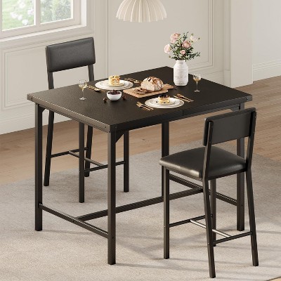 Dining Table Set for 2，3-Piece Kitchen Counter Height Table with 2 Upholstered Bar Stools,Footrest & Corner Protector
