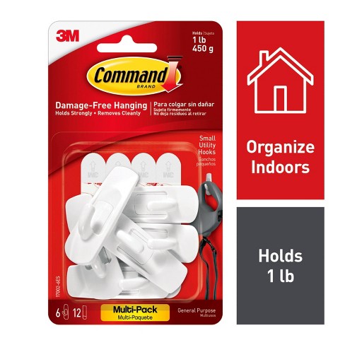 White Command Small Utility Hooks 6-Hooks Organize Your Dorm 1 Pack 