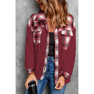 Women's faux-shearling Plaid Shacket - Tracies