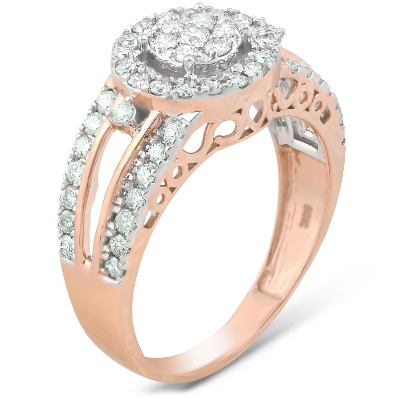 Pompeii3 3/4 Ct Halo Round Diamond Multi Band Engagement Ring 10k Rose Gold, 2 of 5