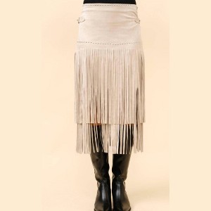 Women's Studded Suede Fringed Midi Skirt - Blue B - 1 of 4