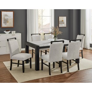 7-Piece Dining Set with Faux Marble Rectangular Table and 6 Upholstered Chairs - 1 of 4