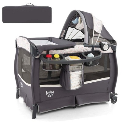 Image of Costway Pack & Play Baby Diaper Changing Table 4 in 1 Portable Foldable with Mattress Carrying Bag Grey