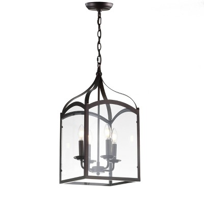 11" Metal/Glass Ruth Lantern Pendant Ceiling Light (Includes Energy Efficient Light Bulb) Black - JONATHAN Y