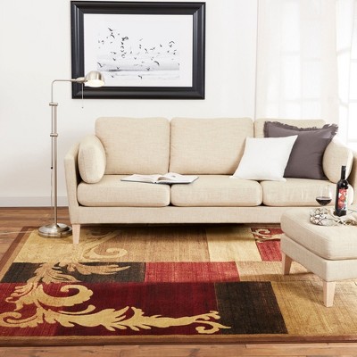 Modern Abstract Damask Accent Easy-Care Round Rug, Brown/Red