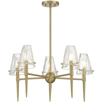 Warm Brass 5-Light Chandelier with Handmade Glass Shades