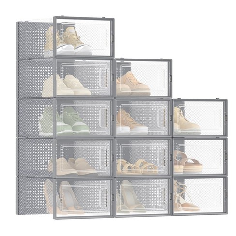 Songmics Shoe Boxes 12 Pack Shoe Organizer stackable Transparent Plastic Shoe Box For Closet Clear Transparent And Gray Target