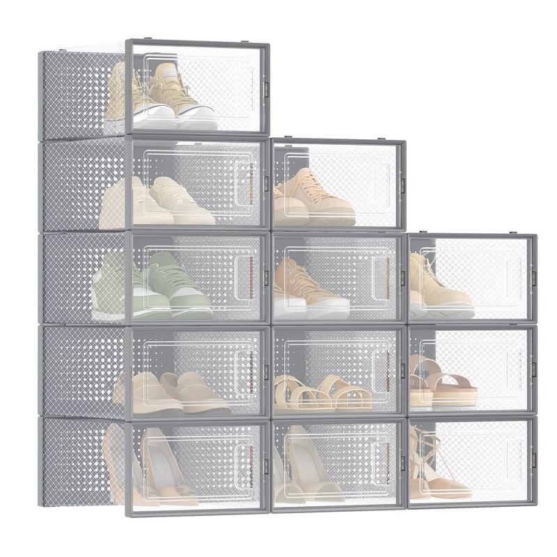 SONGMICS 12 Pack Shoe Storage Box, Clear Plastic Stackable Shoe Organizer for Closet, 1 of 11