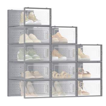 SONGMICS 12 Pack Shoe Storage Box, Clear Plastic Stackable Shoe Organizer for Closet